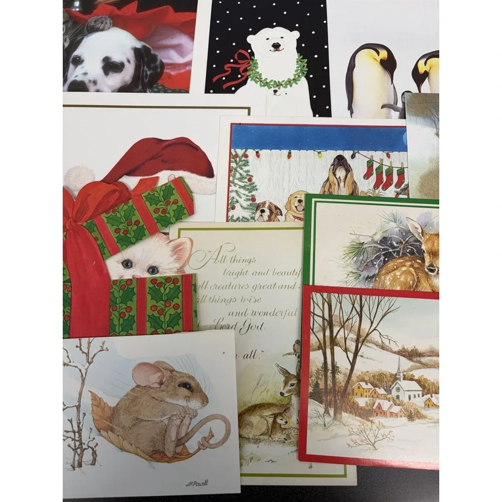 Vintage Animal Christmas Cards Fronts ONLY Scrapbooking Crafts Decoupage 50+